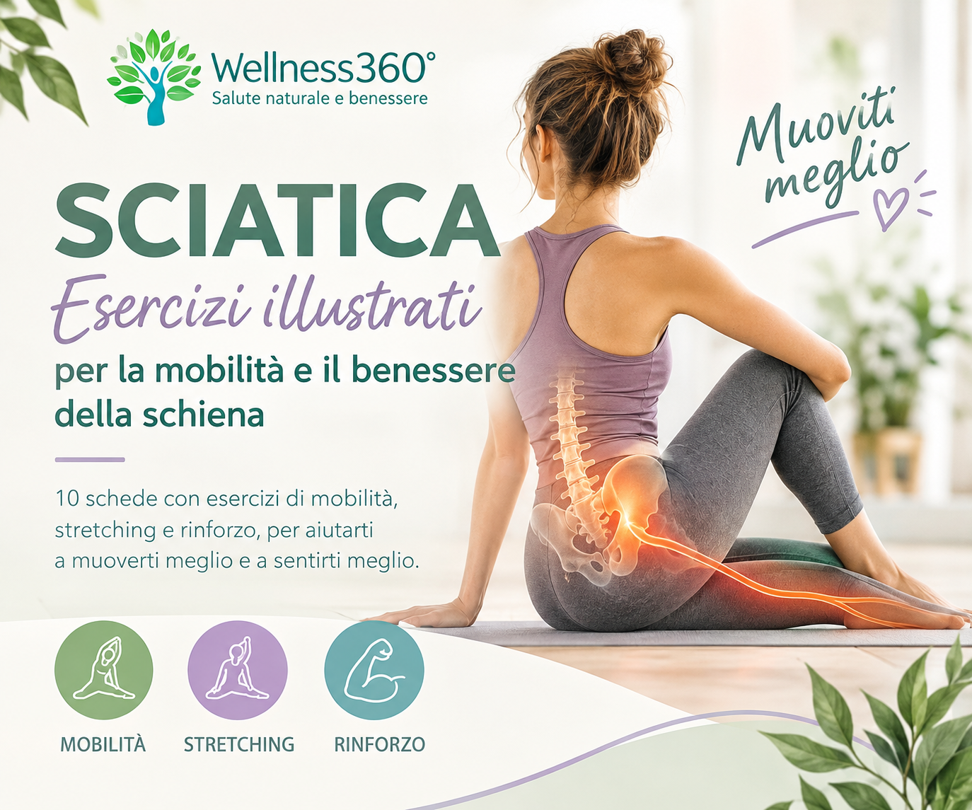 Esercizi illustrati per la sciatica e la mobilità della schiena.